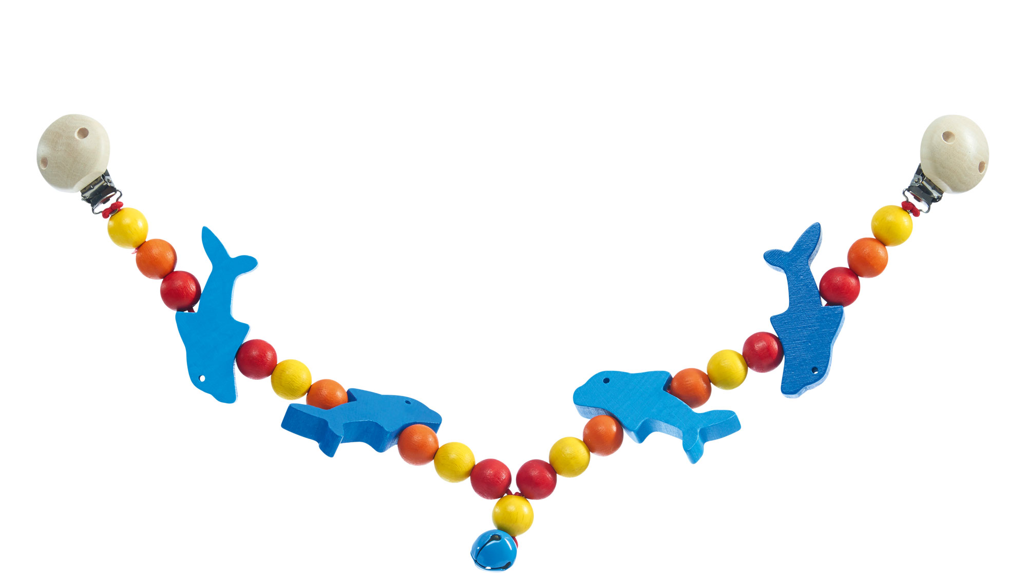 Kinderwagenkette Delfin mit Holz-Clips Kinderwagenkette Delfin mit Holz-Clips